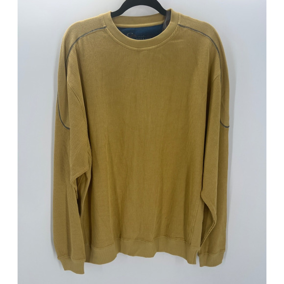 Page & Tuttle Cool Elite Mens Ribbed Mustard Yellow Crewneck Sweatshirt Large - Picture 2 of 11